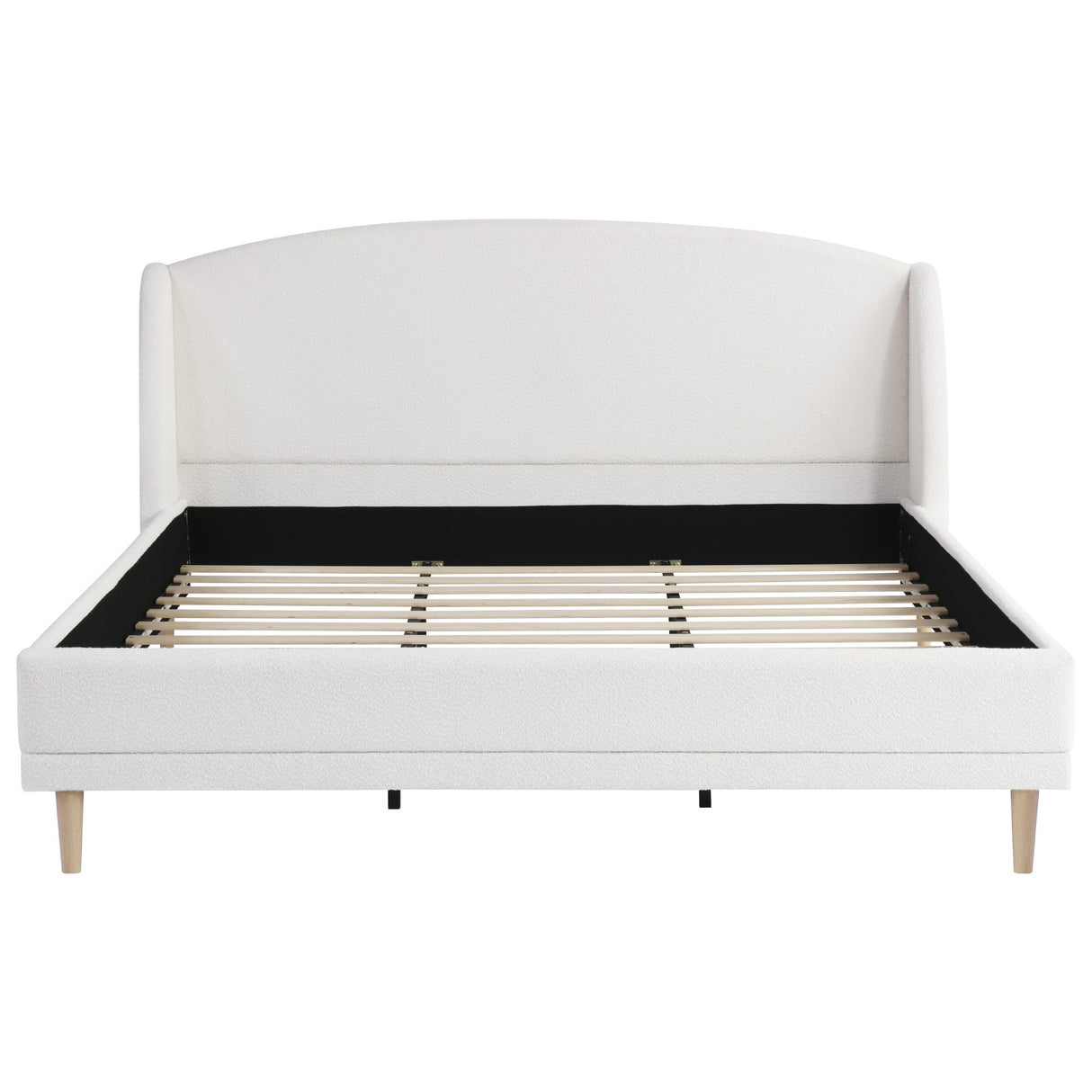 Christopher Knight Home Hazel King Size Bed Frame, Upholstered Platform Bed, Soft Boucle Wingback Headboard, Wood Bed Support and Slats, Curved-Shaped Headboard King Beds for Adult, 45.60" H White Christopher Knight Home