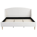 Christopher Knight Home Hazel King Size Bed Frame, Upholstered Platform Bed, Soft Boucle Wingback Headboard, Wood Bed Support and Slats, Curved-Shaped Headboard King Beds for Adult, 45.60" H White Christopher Knight Home