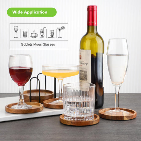 Acacia Wood Coasters for Drinks with Lip, Round Drink Coasters with Holder for Coffee Table Dining Table Wooden Table Coasters for Farmhouse Desk, Set of 6 WLWNWFT