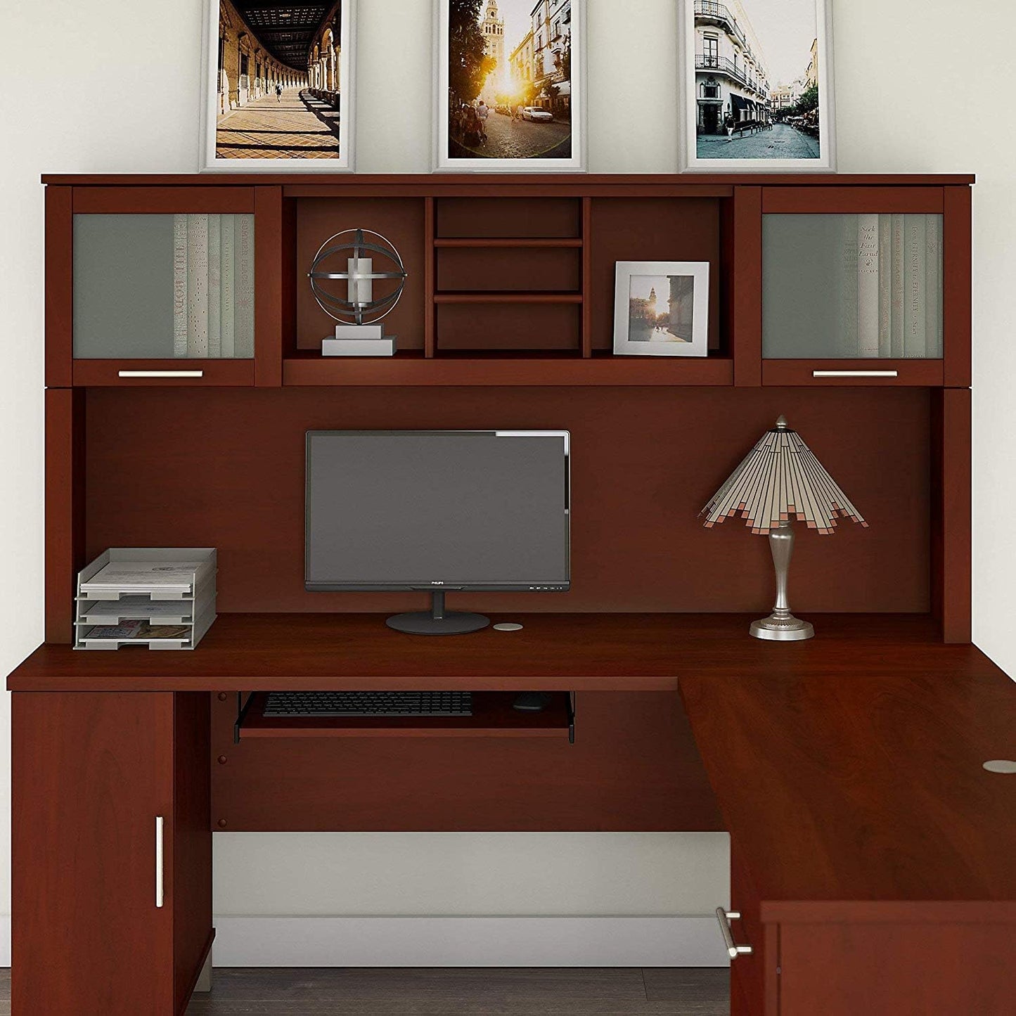 Bush Furniture Somerset 72W Desk Hutch with Shelves and Glass Doors in Hansen Cherry - WoodArtSupply