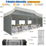 HOTEEL 10x30 Pop up Canopy Tent for Parties, Heavy Duty Easy Setup Tent with 5 Sidewalls, Outdoor Commercial Instant Gazebo for Wedding Event, with Roller Bag & Sand Bags, Grey(Hexagonal Frame) Hoteel