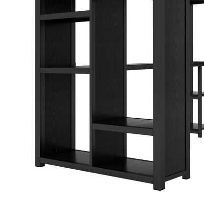 Twin XL Loft Bed with Desk and Storage Shelves, Twin XL Loft Bed with Wardrobe, Hanging Rod and Guardrail and Ladder, Balck