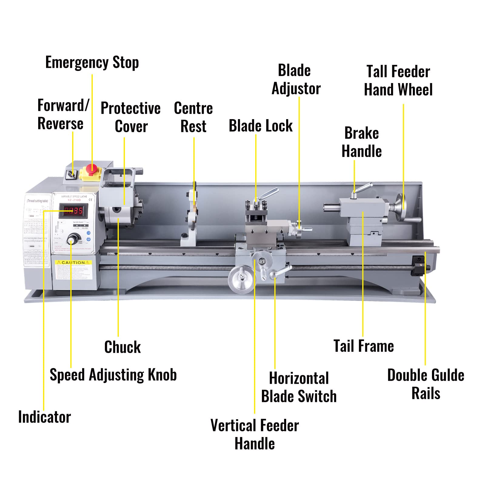 VEVOR Metal Lathe, 210x800 Mini Lathe Machine, 2500 RPM Variable Speed Change, 850W Precision Mini Lathe, Metal Working Lathe with Brushless Motor, Milling Machine for Various Metal Turning - WoodArtSupply