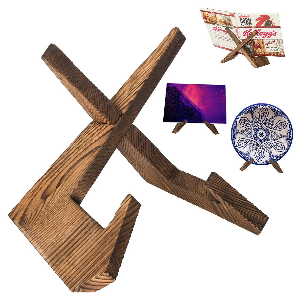 Cookbook Stand Holder Display Wooden: Rustic Wood Design - Adjustable Multifunctional Display Stand - Foldable Kitchen Counter Decor - Recipe Book Holder for Counter Canareen