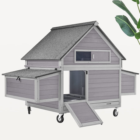 MEDEHOO Large Chicken Coop with Wheels, Expandable Chicken House for Outdoor with Two Nesting Box, Leakproof Pull-on Tray and UV-Resistant Roof Panel MEDEHOO