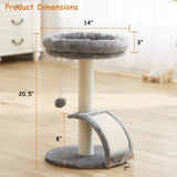 Goozii Small Cat Tree Tower with Scratching Post, Modern Kitten Tower for Indoor Cats, Short Carpet Sisal Cat Scratcher Stand with Large Bed Perch, Scratch Ramp, Toy Ball for Kitty Play (Grey) Goozii