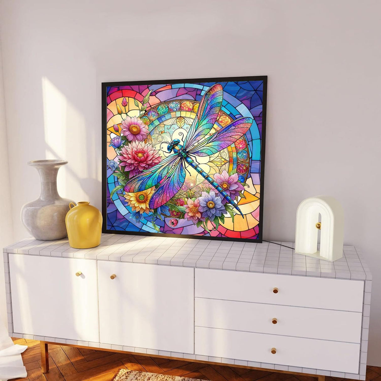 xackcme Dragonfly Paint by Numbers for Adults - Stained Glass Paint by Number on Canvas Without Frame, DIY Oil Painting for Gift Home Wall Decor (16x16 inch) xackcme