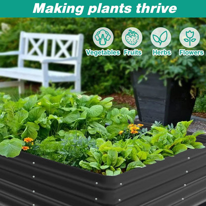 Tigerden Outside Raised Garden Bed Kit for Vegetables, Herbs, Flowers, and Fruits, 3.0x3.0x1.0ft Planters Box for Outdoor Plants, Black