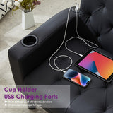 TYBOATLE 62" W Loveseat Sofa w/ 2 USB Charger Ports and 2 Cupholders, Mid-Century Modern Tufted Black Leather Small Love Seat Couches for Compact Living Room, Office, Bedroom, Apartment, Dorm TYBOATLE