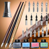 Trustela Calligraphy Set For Beginners, 3 Calligraphy Pens, 4 Ink Bottle 15ml, 20 Calligraphy Nibs, 1 Calligraphy Pen Holder, Dip Pen Set, Gift For Men, Women And Kids, Calligraphy Kit For Beginners Trustela