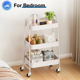 OLIXIS 3 Tier Utility Rolling Cart, Metal Mobile Storage Shelf with Lockable Caster Wheels, Organization for Livingroom, Bathroom, Kitchen, & Narrow Places, White OLIXIS