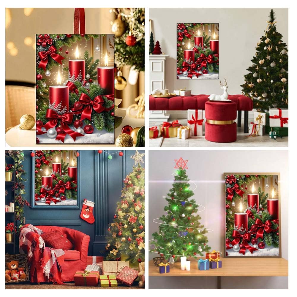 Christmas Diamond Art Kits for Adults - Christmas Candles 5D Diamond Painting, Candles Gem Art for Adults, Gem Painting Kits for Wall Home Decor Arts Craft 12x16inch ajepon