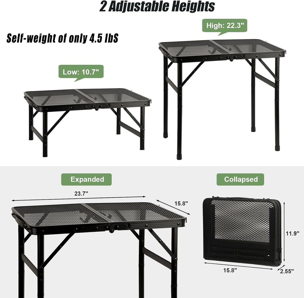 COSYAWN Folding Grill Table, Small, Aluminum, Lightweight, Portable, Height Adjustable, Outdoor Picnic Table, 22.3x15.8x10.7/22.3 inches, 88 lbs Load Capacity COSYAWN