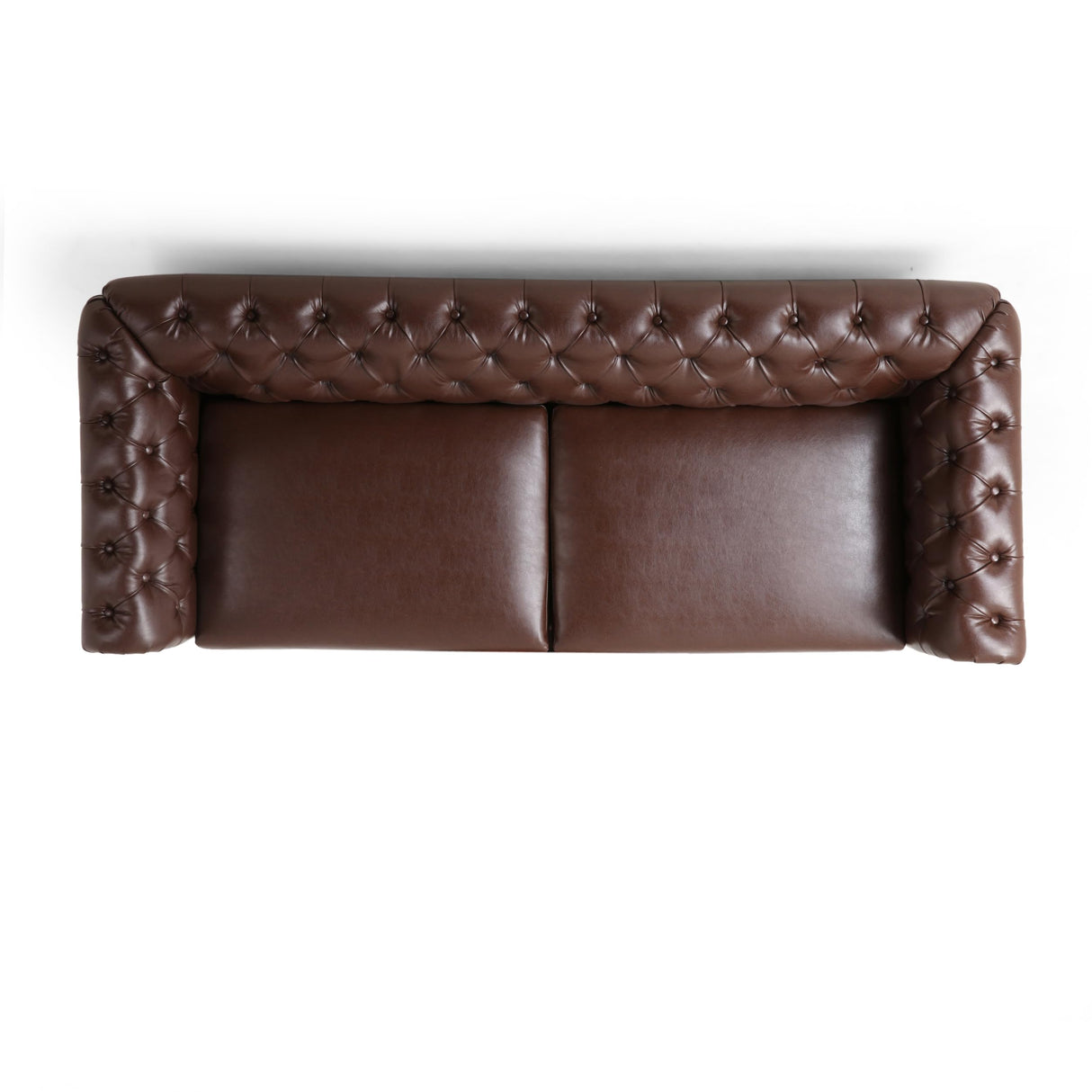 Merax PU Chesterfield Sofa, Retro Style Upholstered 3 Seater Leather Couch Rolled Arm for Living Room Bedroom Office, Dark Brown Merax