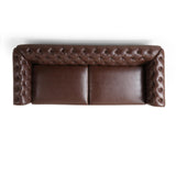 Merax PU Chesterfield Sofa, Retro Style Upholstered 3 Seater Leather Couch Rolled Arm for Living Room Bedroom Office, Dark Brown Merax