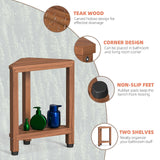 Corner Shower Stool for Shaving Legs, Teak Corner Shower Bench Stools for Inside Shower,Bathroom Shower Bench Seat Shower Foot Rest with Storage Shelf for Small Shower Spaces Samplife