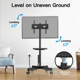 HUANUO Rolling TV Stand with Power Outlet, Mobile TV Cart for 23-60 Inch Flat/Curved LED/LCD/OLED TVs up to 88 lbs, TV Cart Height Adjustable Portable TV Stand on Wheels Max VESA 400x400mm HNTVMC02 HUANUO