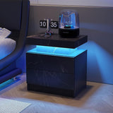 Royard Oaktree LED Nightstand with 2 Storage Drawers, Modern Bedside Table with Marble Grain Finish, 2-Tier Wood End Tables with LED Light for Bedroom/Living Room, Black Gold Royard Oaktree