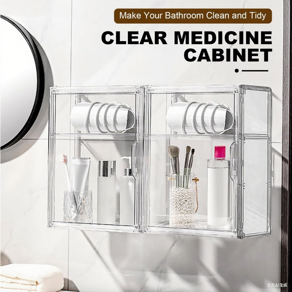 EAROND 3 Tier Clear Acrylic Display Case for Medicine,Collectibles,Figures,Wall Mounted Cabinet with Magnetic Door,Stackable Dustproof Showcase Storage Box EAROND