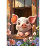 MEIYUDA 5D Pig Diamonds Painting Kits for Adults, DIY Flowers Cute Pig Round Full Drill Diamond Art for Adults Beginners, Cartoon Animals Crafts Kits for Home Wall Decor Present 12×16inch MEIYUDA