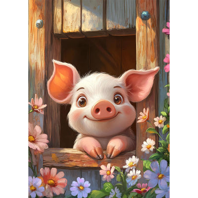 MEIYUDA 5D Pig Diamonds Painting Kits for Adults, DIY Flowers Cute Pig Round Full Drill Diamond Art for Adults Beginners, Cartoon Animals Crafts Kits for Home Wall Decor Present 12×16inch
