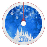 48 Inches Blue Christmas Tree Skirt Rustic Thick Xmas Tree Skirt with Snowflake Winter Happy New Year Decoration for Home Holiday Party OWCRNEF
