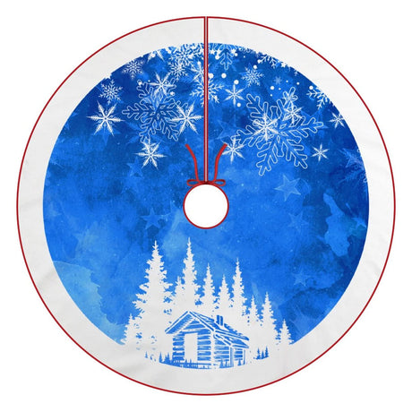 48 Inches Blue Christmas Tree Skirt Rustic Thick Xmas Tree Skirt with Snowflake Winter Happy New Year Decoration for Home Holiday Party OWCRNEF