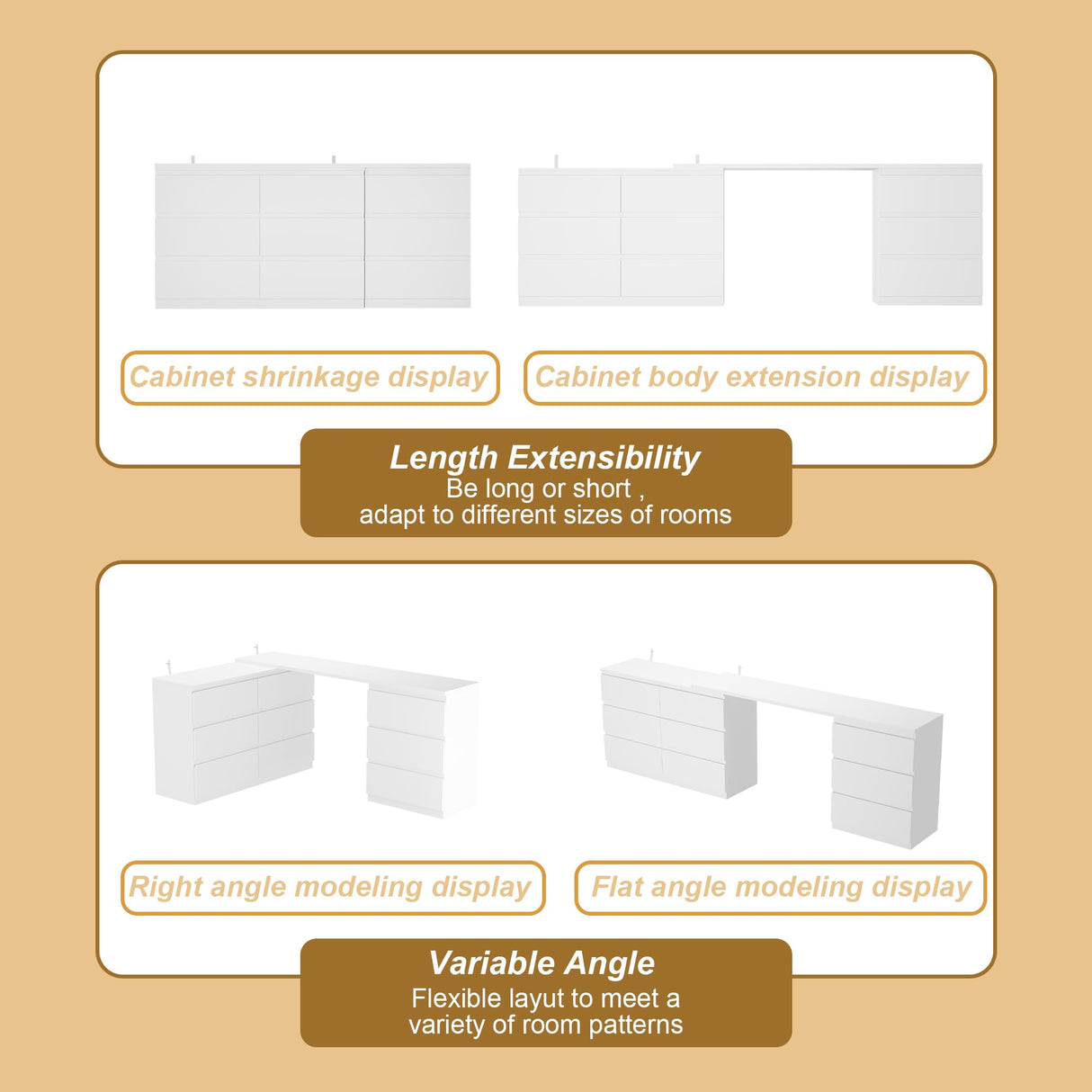 TAMUNE L-Shaped Dressing Table with 9 Drawers, Extendable Vanity Desk and Dresser Combo, Wood Vanity Dresser Makeup Desk, Wide Desktop, for Bedroom Dressing Room, White (70.9”W x 47.2”D x 31.7”H) TAMUNE
