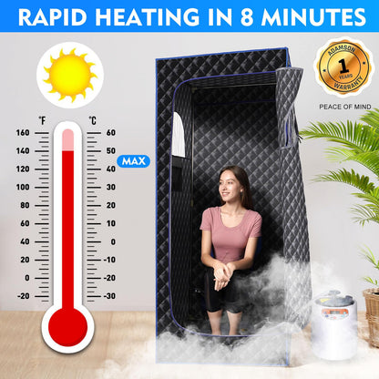 Portable Sauna Box,Steam Sauna Tent for Home Spa,Large Space Personal Home Sauna Tent Full Body with 3 L 1100 w Steamer,Chair,Foot Massager,Remote Control Included (Black)