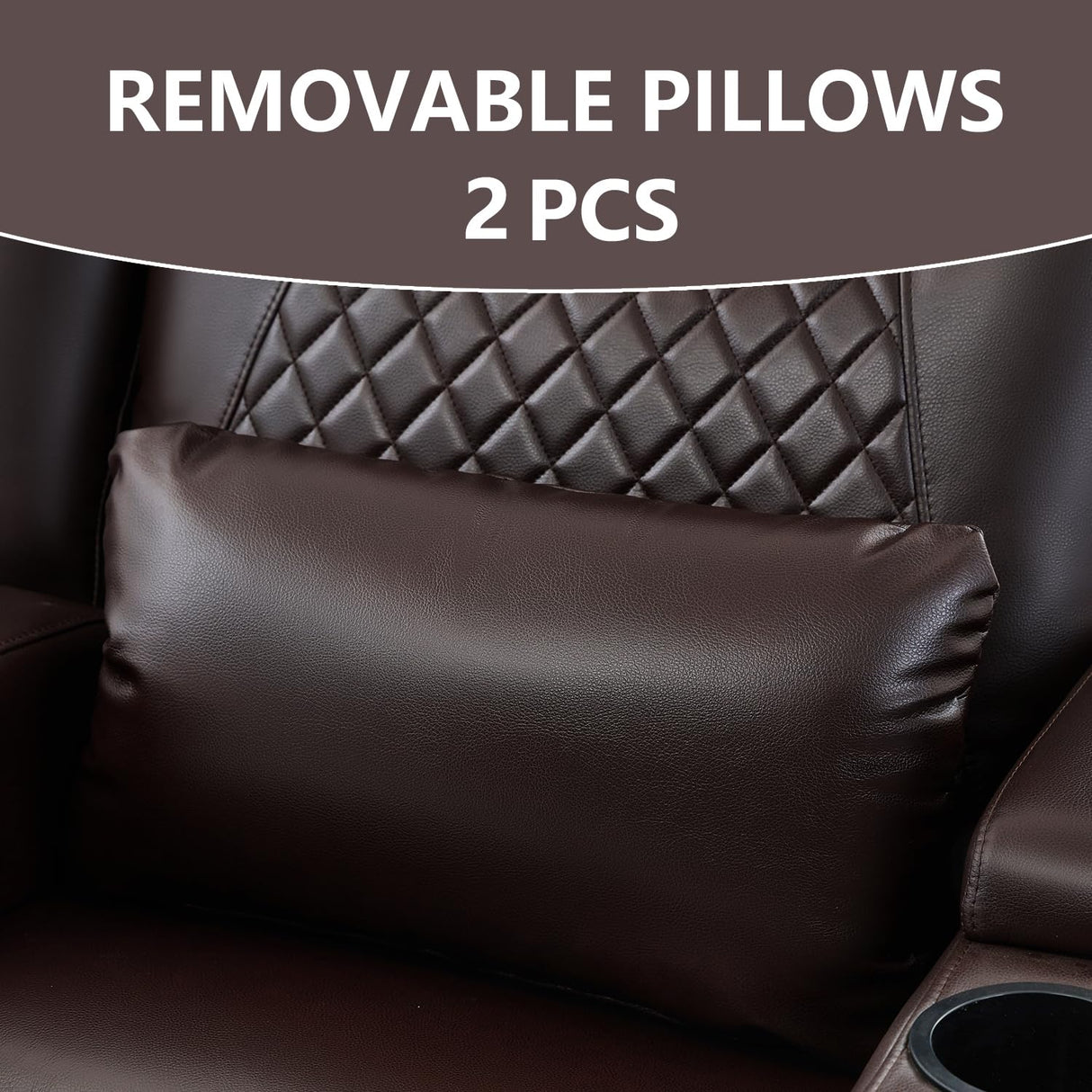 AZXZCS RV Loveseat Recliner, Wall Hugger Recliner Sofa PU Leather with Removable Armrests and Pillows for RVs, Living Rooms, and Home Theaters (Brown, Row of 2) AZXZCS