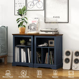 RowyPoey Record Player Stand with Vinyl Record Storage, Large Wood Turntable Stand Cabinet Dispaly Shelf for Living Room,Bedroom,Office,Blue RowyPoey