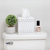 AuldHome Beaded Square Tissue Box Cover (White); Rustic Farmhouse Wood Tissue Holder AuldHome Design