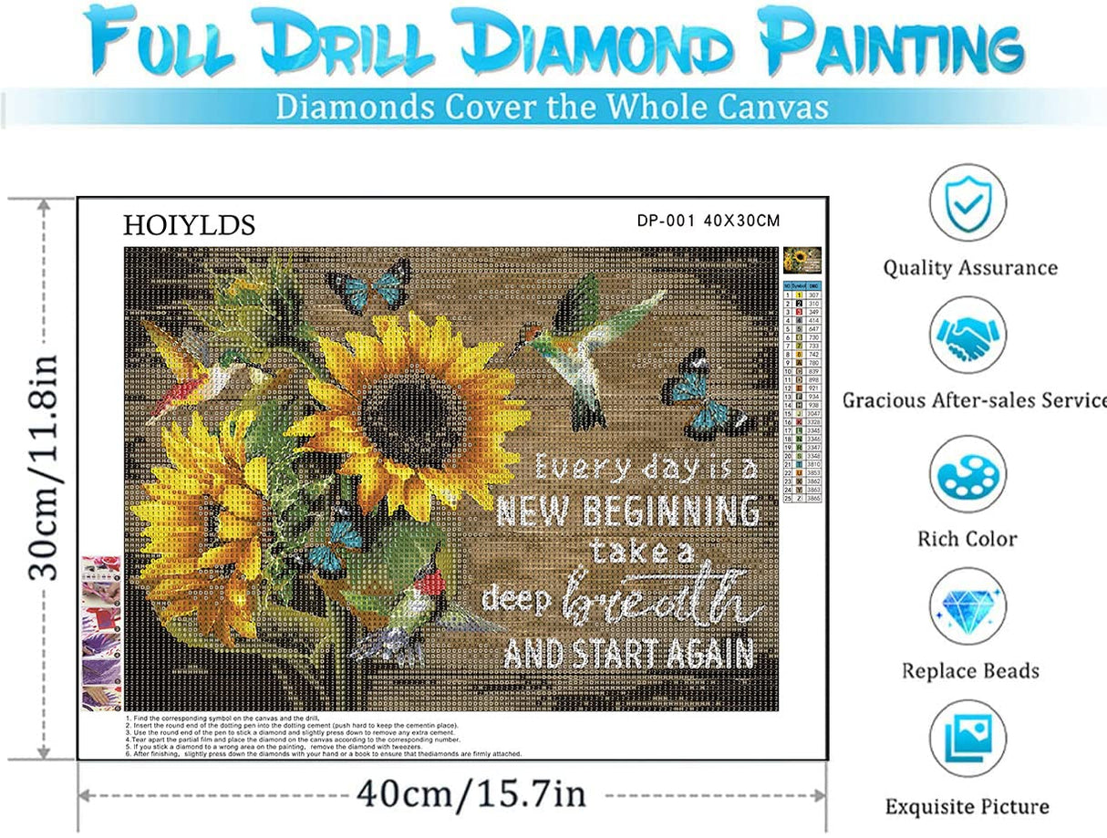 Sunflower Diamond Painting Kits for Adults - Art Beginner, 5D DIY Full Drill Dots Paintings with Diamonds Gem and Crafts Home Wall Decor 11.8x15.7inch HOIYLDS