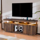 HOMMPA LED TV Stand with Power Outlets for up to 70" TV Modern Entertainment Center with Storage, Gaming TV Consoles with LED Lights Game Cabinet for Living Room Walnut HOMMPA