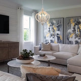 Antique White Farmhouse Chandelier Rustic Wood Pendant Light, 5 Lights 17 Inch French Country Chandelier Cottage Orb Chandeliers Hanging for Dining Room Kitchen Island Bedroom Foyer Cunfash