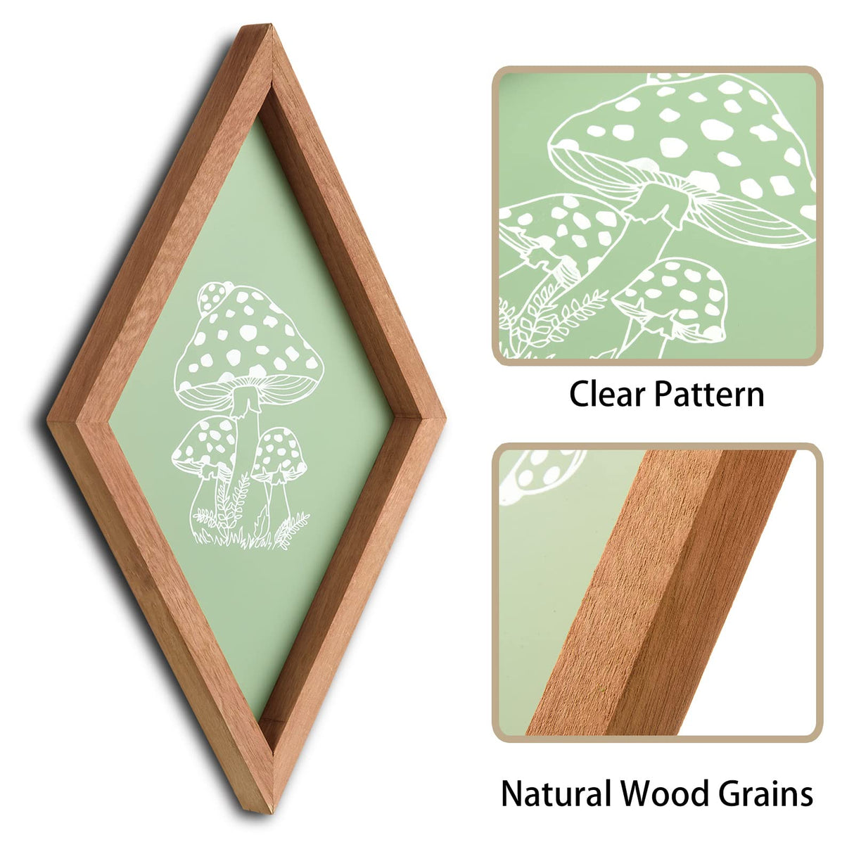 Lenkyin Set of 2 Mushroom Wall Decor Farmhouse Home Wall Decor Wood Diamond Frame Mushroom Aesthetic Art Boho Decor for Living Room Office Dining Room Lenkyin