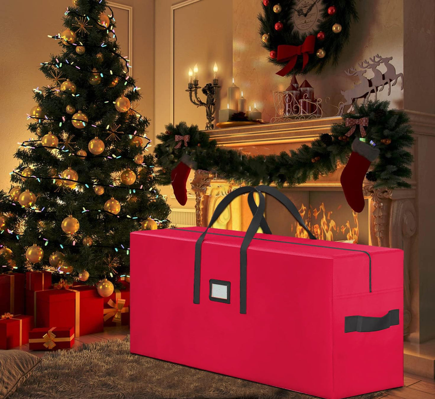 Christmas Tree Storage Bag, Fits Up to 9 FT Tall Artificial Disassembled Trees, Large Heavy Duty Storage Container with Handles, 65"x15"x30” Red