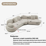 BBTJOINT Curved Modular Sectional Sofa for Living Room,Minimalist Style,V-Shape Cloud-Like Design,Contemporary Boucle Fabric Upholstery,Deep Seat Off-White Couch BBTJOINT
