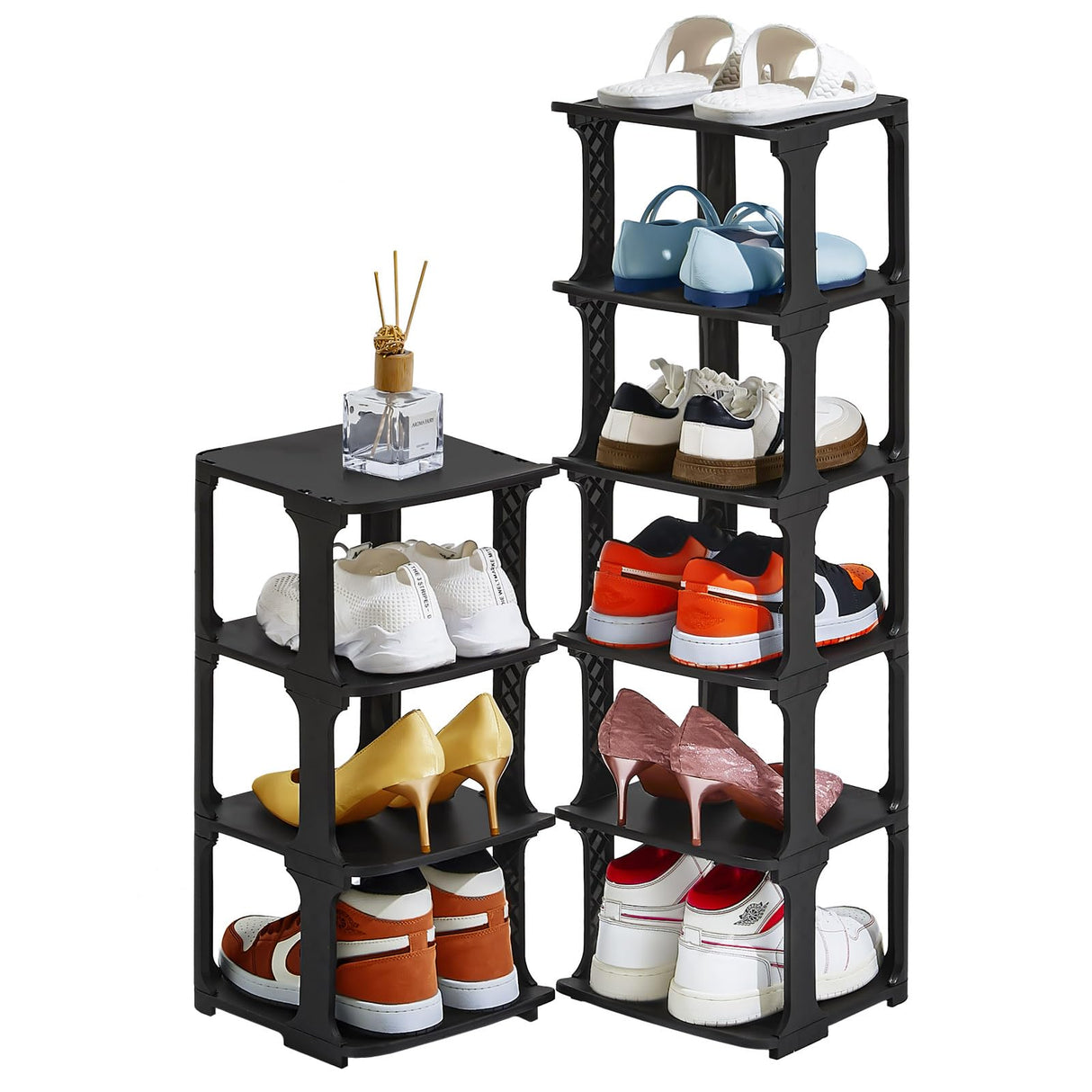 HHK HenHaoKan 5 Tiers Shoe Rack Organizer for Closet Shoe Holder Storage Narrow Plastic Vertical, Free Standing Shoe Rack Shelf for Entryway Stackable Stability DIY, Black HHK HenHaoKan