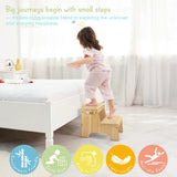 Forbena Wooden 2 Step Stool for Toddlers, Heavy Duty Kids Step Stool for Bathroom Sink Kitchen Counter, Bamboo Wood Non-Slip Kid Children Potty Stepping Stool Seat with Handles for Toilet Bed Forbena