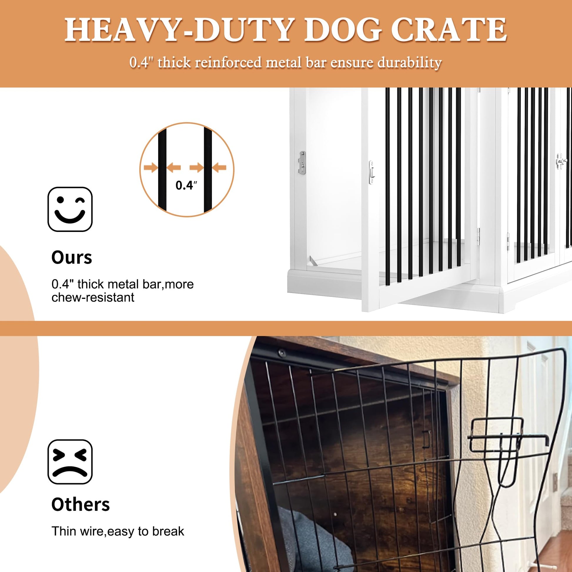 PUPETPO Furniture Style Dog Crate with Cushion, Dog Kennel Medium, Dog Crates, Dog Cage for Small and Medium Dogs, Decorative Dog Kennel with Flip-top Plate, Chew-Proof Metal Bars, White - WoodArtSupply