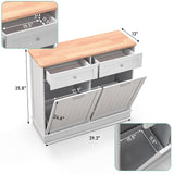 TOLEAD Double Tilt Out Trash Cabinet 20 Gallon,Antique-Style Beadboard Trash Can Cabinet Kitchen with Solid Wood Tabletop & Drawer, Pet Proof Trash Can, Wood Laundry Cabinet TOLEAD