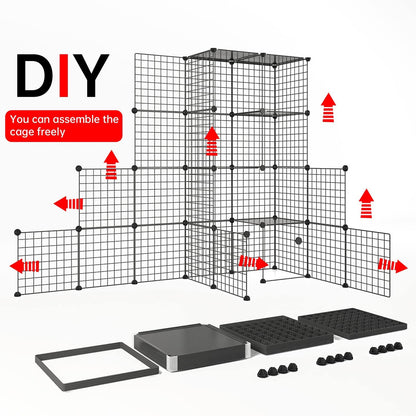 Eiiel Outdoor Cat House, Cages Enclosure with Super Large Enter Door, 55.1L x 27.6W x 55.1H Balcony Cat Playpen with Platforms,DIY Kennels Crate, Exercise Place Ideal for 1-4 Cats, BLACK - WoodArtSupply