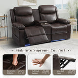 PALLOME Power Reclining Loveseat Sofa for Home Theater, RV Recliner Couch with USB Type-C, Console, LED Lights (Brown) PALLOME