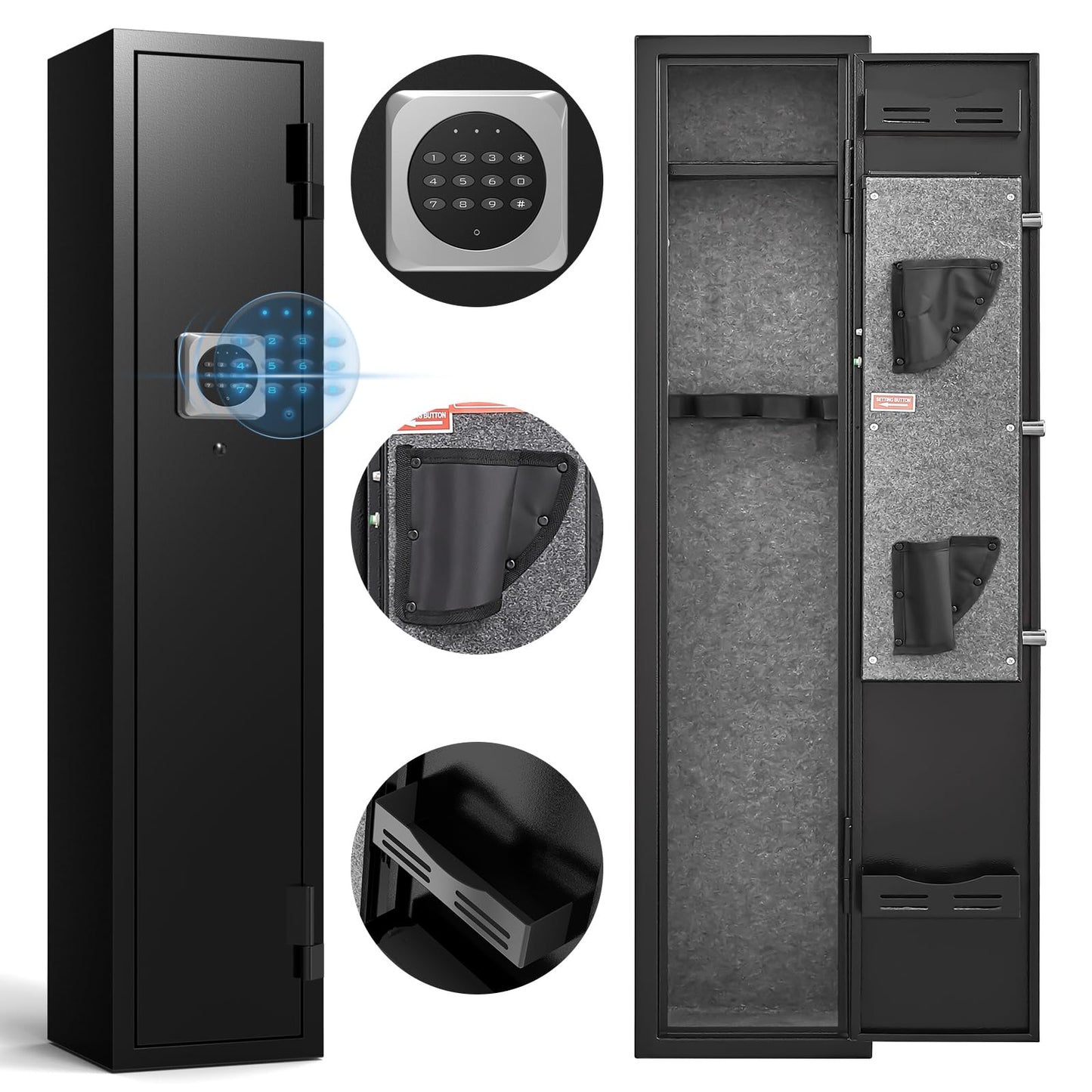 Marcree 2 Gun Safe, Small Rifle Safe with Alarm System, 180 ° Quick Access Gun Cabinet for Rifles and Pistols, Electronic Shotgun Safe with Removable Shelf, Rifle Cabinet with Pistol Bags, Ammo Rack