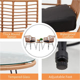KROFEM 3 Pieces Wicker Patio Bistro Furniture Set, includes 2 Chairs and Glass Top Table, Ideal for Porch, Outdoor, Backyard, Apartment, Balcony Natural Color KROFEM