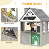 Segmart Kids Playhouse, Indoor and Outdoor Playset, Cedar Modern Gray Wooden Play House for Kids Ages 4-8, Kitchen with Spatulas, Induction Cooker, Flower Pot Rack, Functional Doorbell and Sink SEGMART