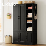 LIKIMIO Armoire Wardrobe Closet 70" H, 5 Doors Bedroom Wooden Wardrobe with 4 Storage Shelves and Hanging Rod, Clothing Storage Cabinet Organizer Combination, Black LIKIMIO