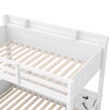 RUNNA Twin Over Full Bunk Bed with Storage Shelves, LED, Charging Station and a Drawer, Solid Wood Bunk Bed for Kids, Teens, Adults (White/LED) RUNNA