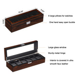 BEWISHOME Wooden Watch Box for Men - Luxury Watch Case, Real Glass Top, Smooth Faux Leather Interior, 6 Slot Watch Organizer,Brown SSH06Y BEWISHOME